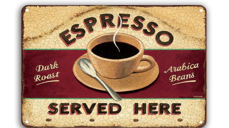 Metalen wandbord | Espresso | Served here |