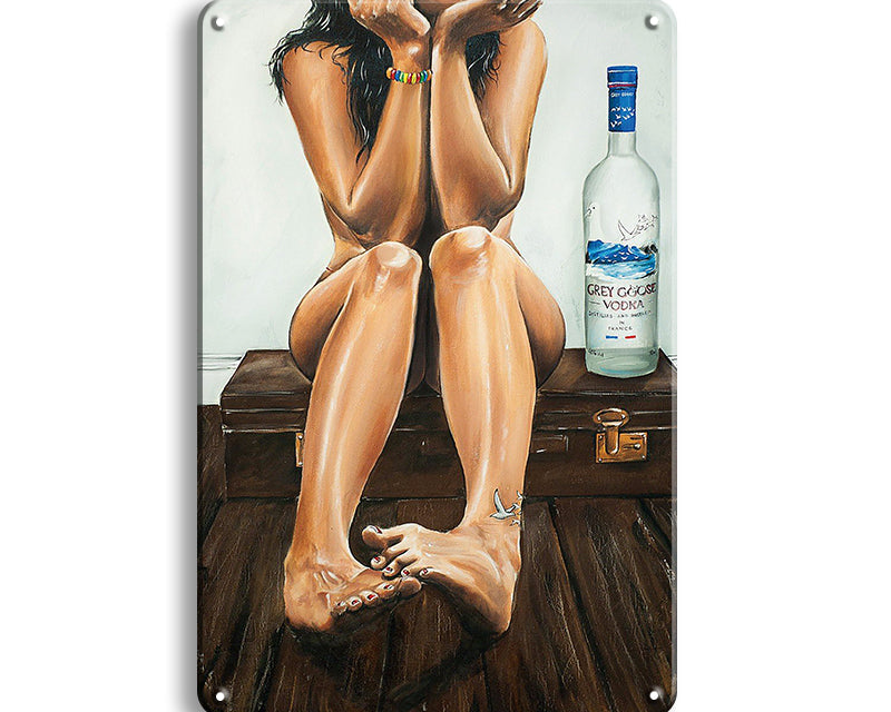 Metalen wandbord | Vrouw met Grey Goose |