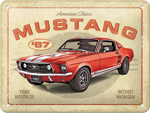 Metalen wandbord | Ford Mustang | GT 1967 Red | 15x20cm |