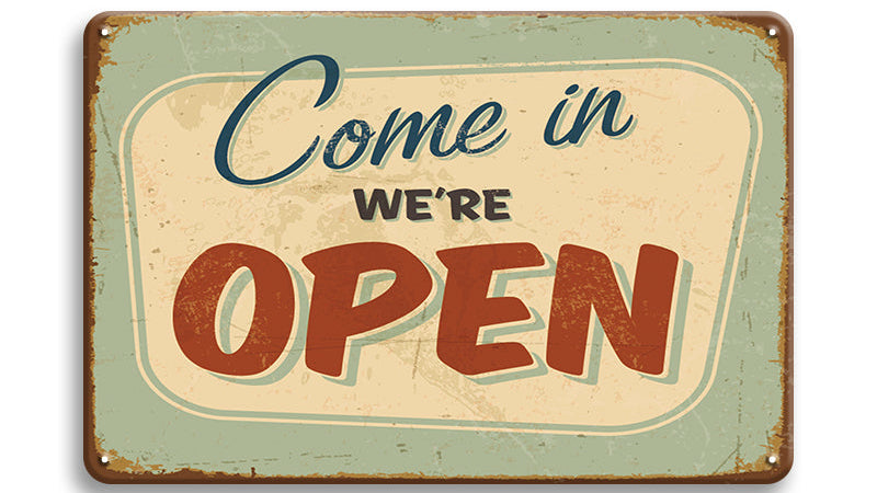 Metalen wandbord | Come in we're open |