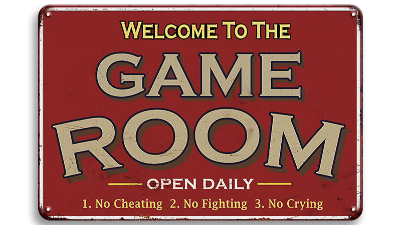 Metalen wandbord | Welcome to the game room | Open daily |