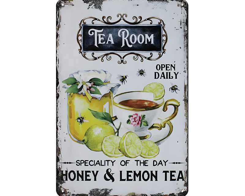 Metalen wandbord | Tea room | Open daily |