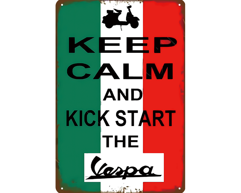 Metalen wandbord | Keep calm and kick start the Vespa |