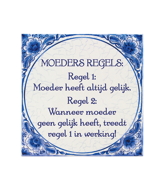 Delfts blauw tegeltje | Moeders regels | 14,5cm |