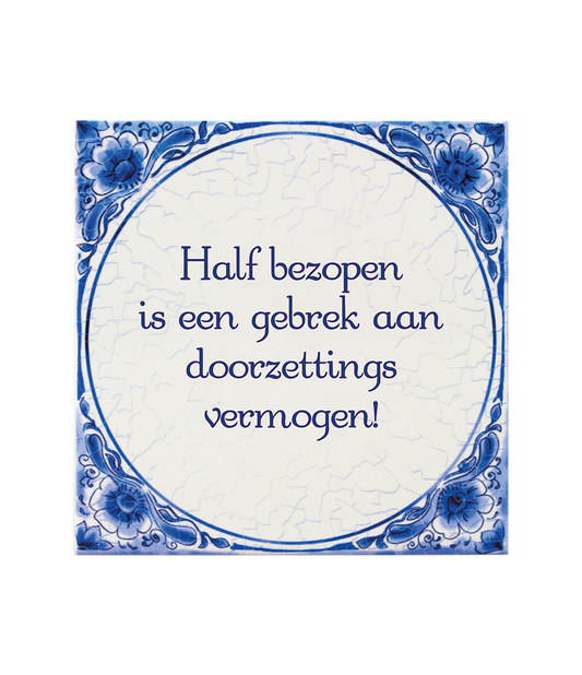 Delfts blauw tegeltje | Half bezopen | 14,5cm |