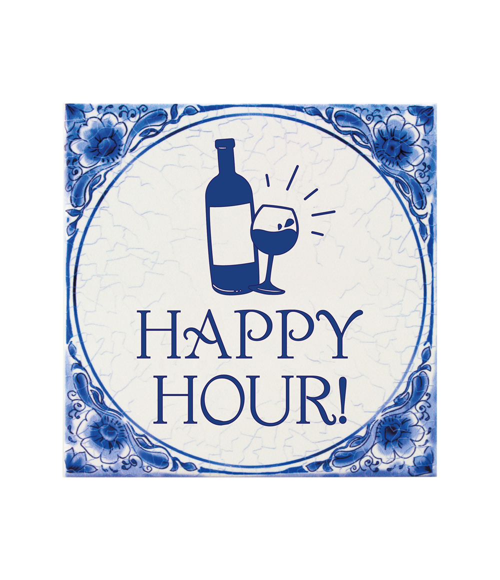 Delfts blauw tegeltje | Happy hour! | 14,5cm |
