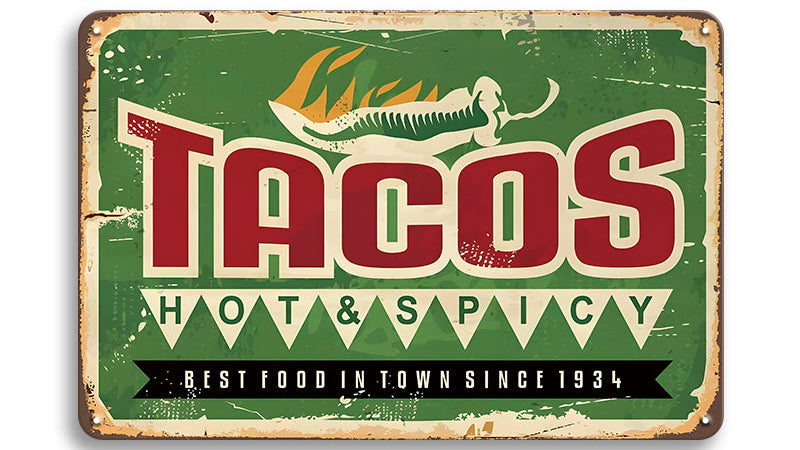 Metalen wandbord | Tacos | Hot & spicy |