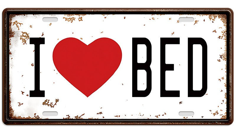 Metalen wandbord | I love bed | Kentekenplaat | 15x30cm |