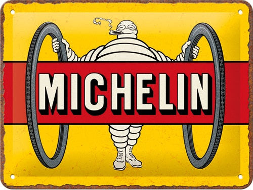 Metalen wandbord | Michelin | Tyres Bibendum yellow | 15x20cm |