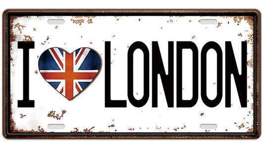 Metalen wandbord | I love London | Kentekenplaat | 15x30cm |