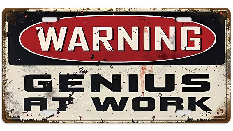 Metalen wandbord | Warning genius at work | Kentekenplaat | 15x30cm |