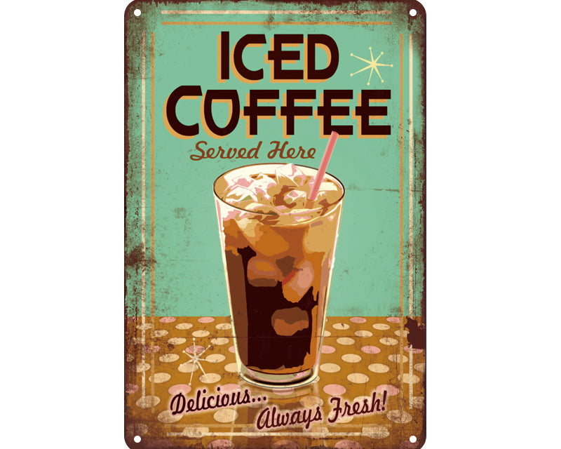 Metalen wandbord | Iced coffee | Served here |
