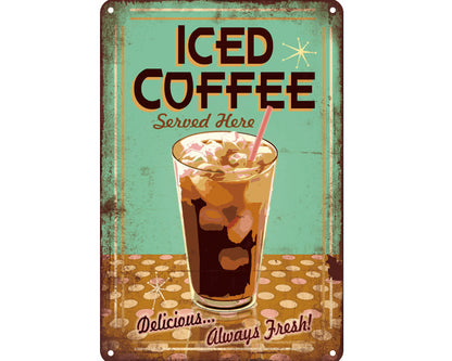 Metalen wandbord | Iced coffee | Served here |