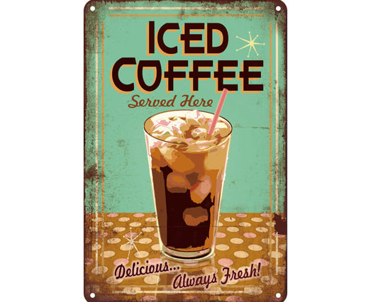 Metalen wandbord | Iced coffee | Served here |