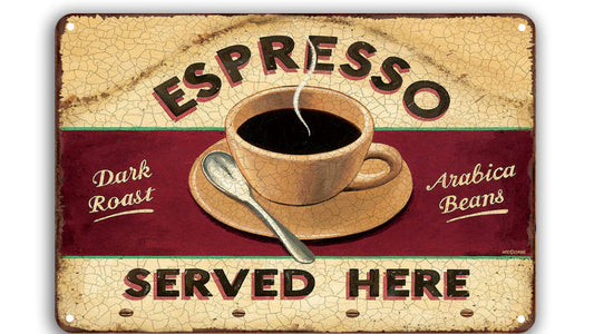Metalen wandbord | Espresso | Served here |