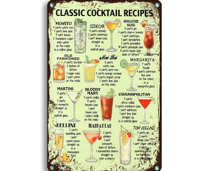 Metalen wandbord | Classic cocktail recipes |