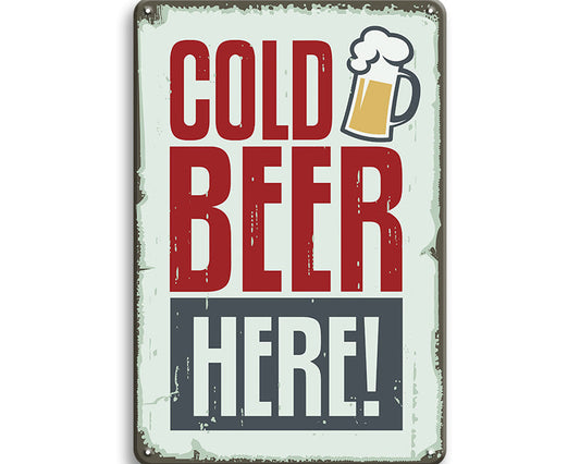 Metalen wandbord | Cold beer here! |