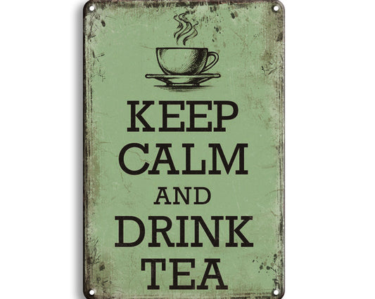 Metalen wandbord | Keep calm and drink tea |