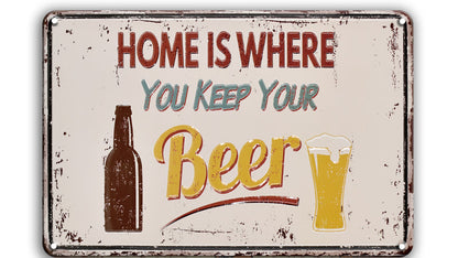 Metalen wandbord | Home is where you keep your beer |