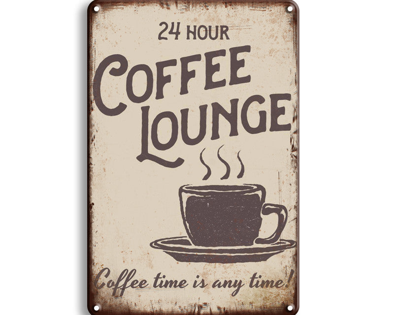 Metalen wandbord | 24 hour coffee lounge |