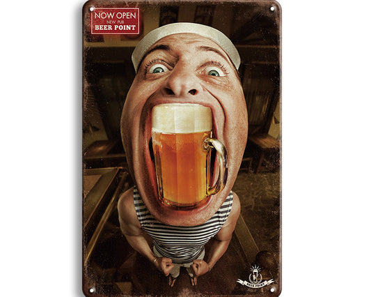 Metalen wandbord | Now open | New pub | Beer point |