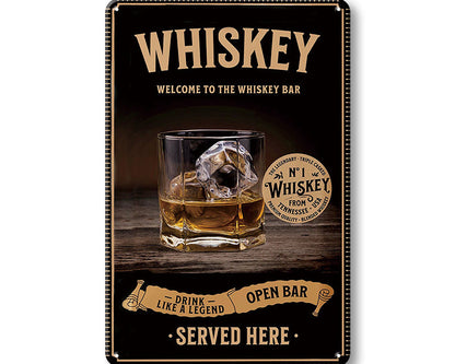 Metalen wandbord | Whiskey | Welcome to the whiskey bar | Served here |