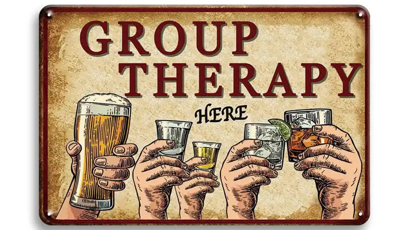Metalen wandbord | Group therapy here |