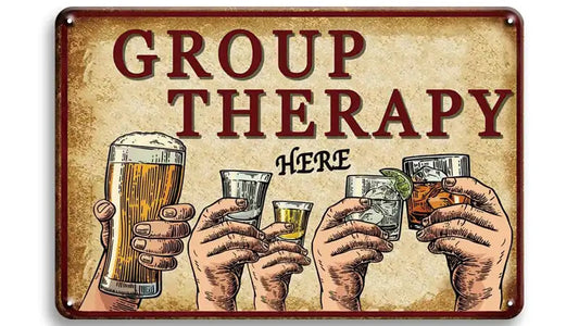 Metalen wandbord | Group therapy here |