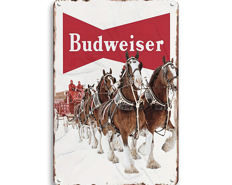 Metalen wandbord | Budweiser | Paarden |