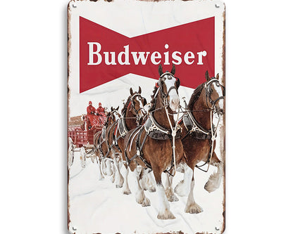 Metalen wandbord | Budweiser | Paarden |