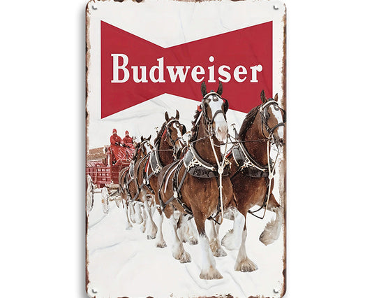 Metalen wandbord | Budweiser | Paarden |