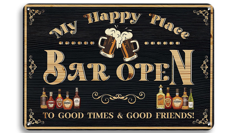 Metalen wandbord | Bar open | My happy place |