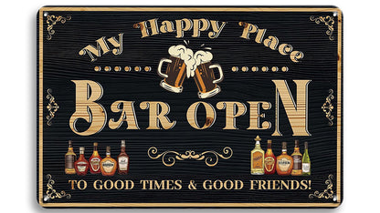 Metalen wandbord | Bar open | My happy place |