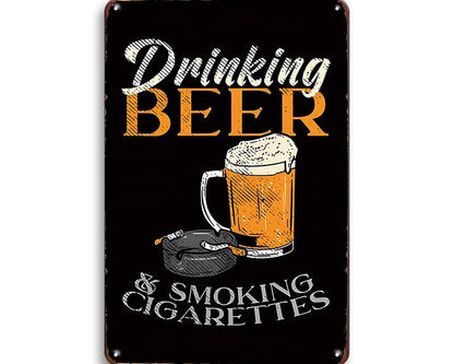 Metalen wandbord | Drinking beer & smoking cigarettes |