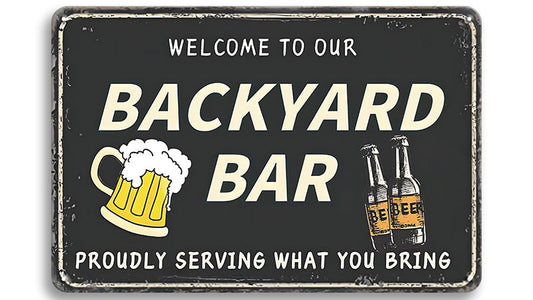 Metalen wandbord | Welcome to our backyard bar |