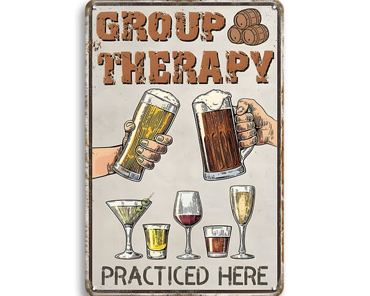 Metalen wandbord | Group therapy | Practiced here |
