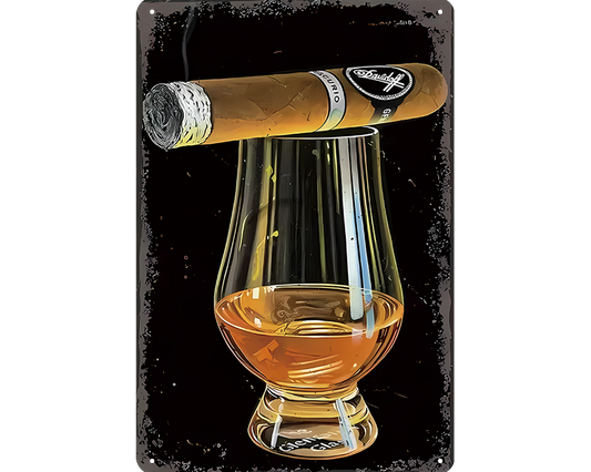 Metalen wandbord | Cognac glas en sigaar #2 |