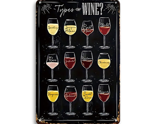 Metalen wandbord | Types of wine |