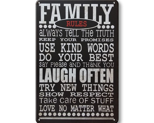 Metalen wandbord | Family rules |