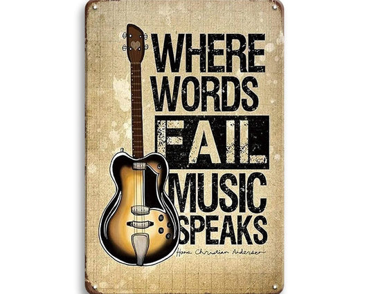 Metalen wandbord | Where words fail music speaks |