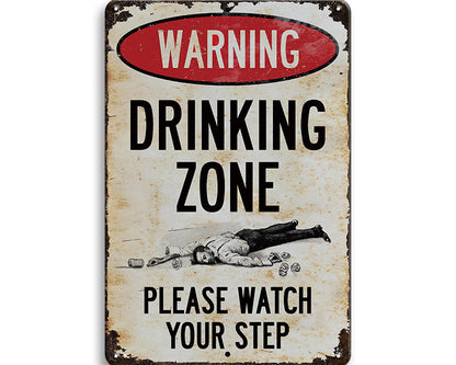 Metalen wandbord | Warning | Drinking zone | Please watch your step |