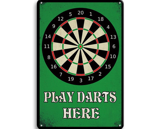 Metalen wandbord | Play darts here |