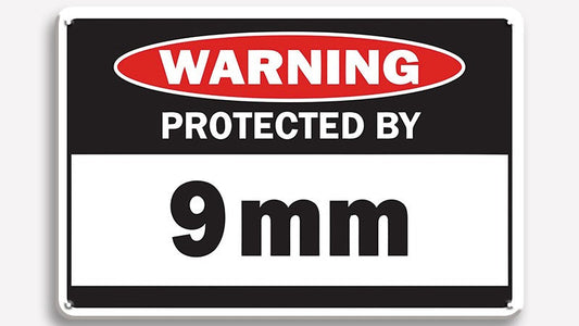 Metalen wandbord | Warning | Protected by 9mm |