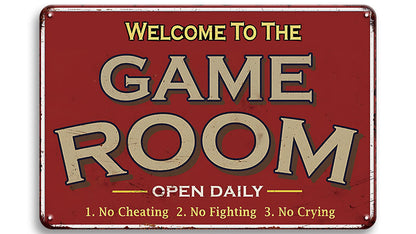 Metalen wandbord | Welcome to the game room | Open daily |