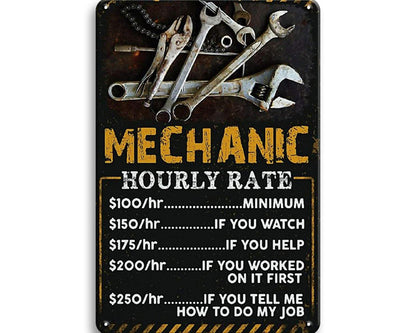 Metalen wandbord | Mechanic | Hourly rate |