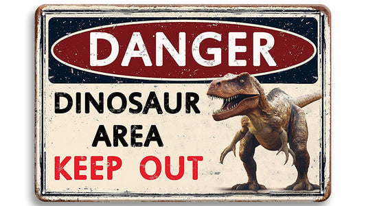 Metalen wandbord | Danger | Dinosaur area | Keep out |