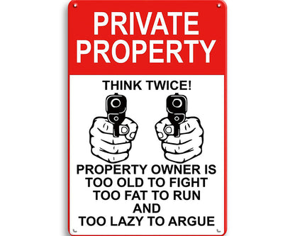 Metalen wandbord | Private property | Think twice! |