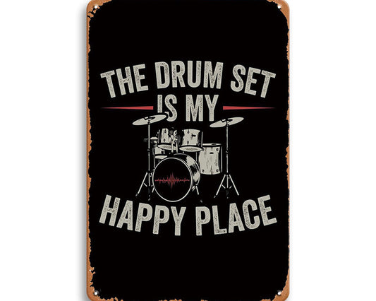 Metalen wandbord | The drum set is my happy place |