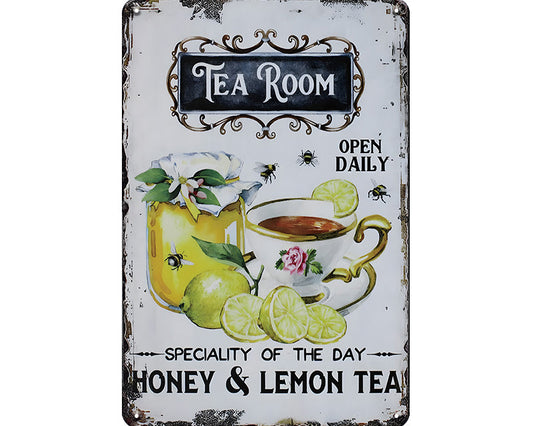 Metalen wandbord | Tea room | Open daily |