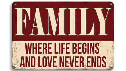 Metalen wandbord | Family | Where life begins and love never ends |